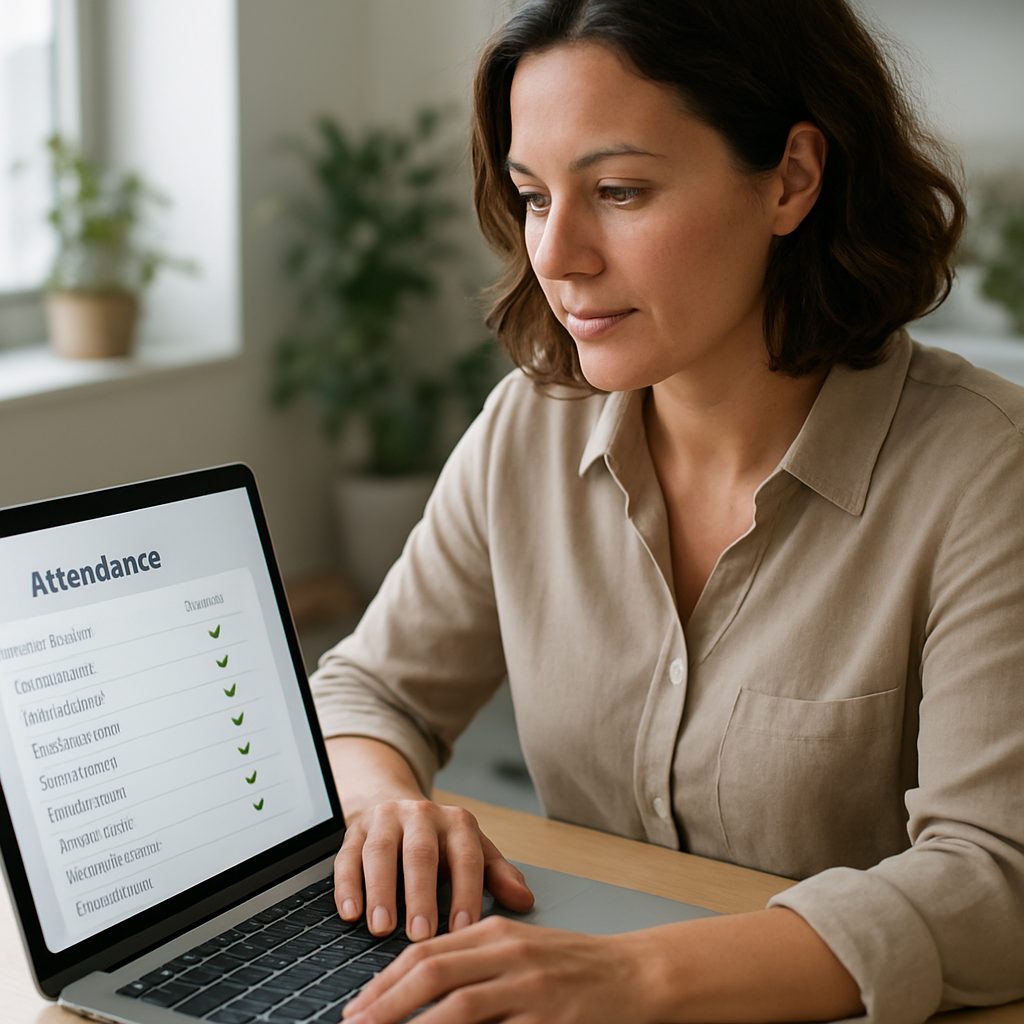 An administrator marking attendance from a dashboard on a laptop